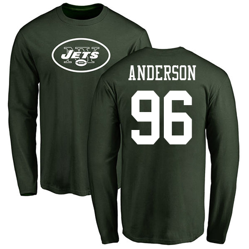 New York Jets Men Green Henry Anderson Name and Number Logo NFL Football #96 Long Sleeve T Shirt->new york jets->NFL Jersey